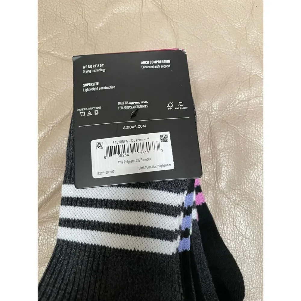 Adidas men’s super light 3.0 quarter socks six pairs‎ shoe size 6–12 black